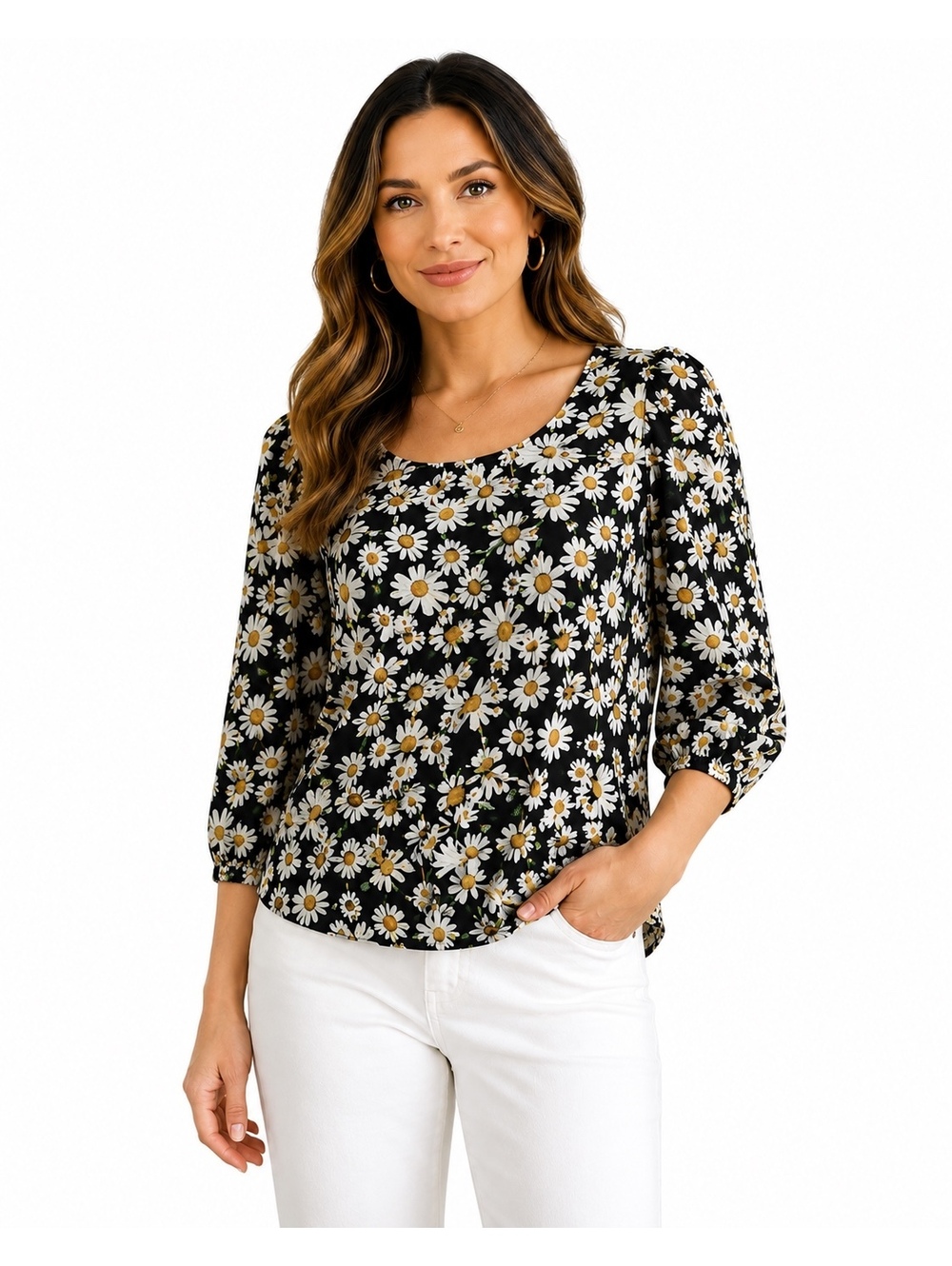 080. Karl Lagerfeld Paris•Daisy Print Blouse•LARGE - Picture 1 of 5